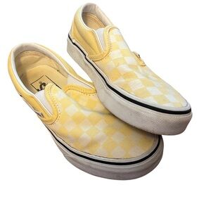 Vans Yellow and White Checkered Slip-On Sneakers Women’s Size 5